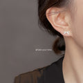 Silver Tone Clear Stone Lace Ribbon Bow Stud Earrings view 2