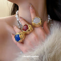 Gold Openwork Dome Resin Cabochon Open Rings Four Colors view 3