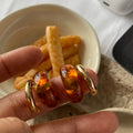 Amber Brown Resin Hoop Earrings With Gold Tone Frames view 3