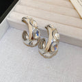 Silver Tone Crystal C Hoop Stud Earrings With Open Curves view 6