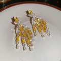 Gold Yellow Crystal Chandelier Drop Earrings Statement Jewelry view 6