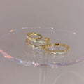 Gold Tone Double Band Open Ring With One Clear Crystal Row view 2