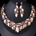 Black Silver Tone Crystal Leaf Collar Crystal Five Designs Metal Necklace and Earring Set view 9