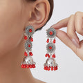 Seven Color Antique Silver Double Medallion Jhumka Earrings view 9