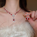 Pave Flower Marquise Teardrop Necklace Earring Set Three Colors view 4