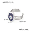 Blue Evil Eye Oil Drip Open Ring Gold Steel Triple Band view 7
