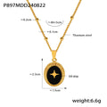 Gold Oval Black Enamel Star Pendant Necklace Metal Chain view 6