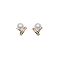 Pearl and Geometric Stud Earrings in Two Metal Tones view 5