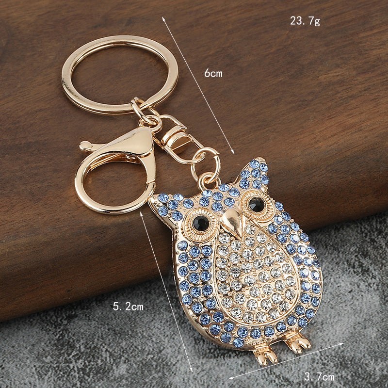 Rhinestone Cartoon Owl Metal Keychain Bag Charm Gift