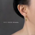 Metal Ball Post Faceted Bead Bar Drop Earrings Two Tones view 2