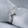Round Clear Solitaire Curved Open Ring In Polished Silver Tone view 2