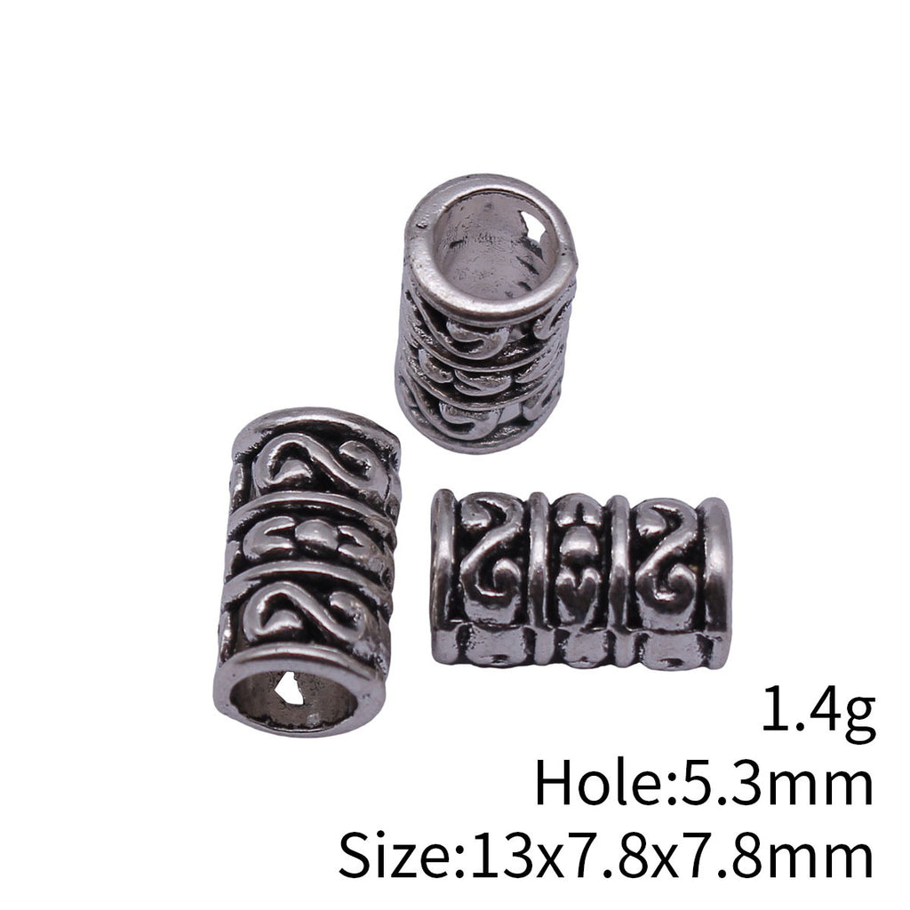 13x7.8x7.8mm 1.4g Antique Silver Zinc Alloy S Pattern Tube Spacer Beads for Dreadlock Hair Jewelry