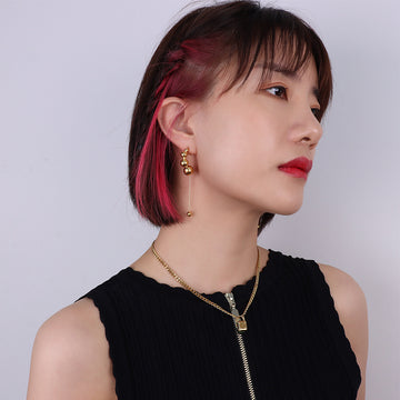 Asymmetric Bead Cascade Drop Earrings Gold and Steel