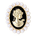 Pearl Frame Cameo Woman Brooch in Pink Black or White Enamel view 2