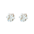 White Layered Flower Petal Stud Statement Earrings view 5