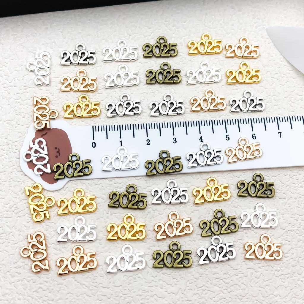 Zinc Alloy 2025 2026 Number Charm Pendant for DIY Earrings Bracelet Jewelry Making — 13mm