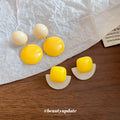 Yellow And White Resin Double Circle Stud Earrings view 4