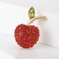 Red Crystal Apple Brooch with Green Leaf and Gold Tone Stem view 3
