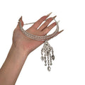 Silver Tone Crystal Choker Necklace with Draped Tassels view 5