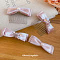 Pink Satin Pearl Rhinestone Bow Hair Combs and Clips view 2