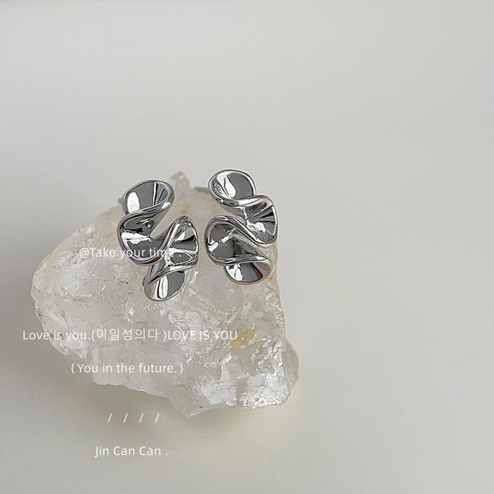 Silver Irregular Twisted Abstract Wave Stud Earrings Pair