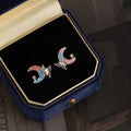 Pastel Crescent Butterfly Silver Small Stud Earrings view 2