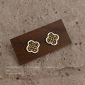 Gold Quatrefoil Lattice Window Pattern Stud Earrings view 1