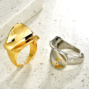 Irregular Smooth Open Statement Ring In Two Finishes