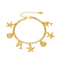 Gold Ocean Charm Bracelet Starfish Dolphin Shell Components view 5