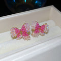Pink Beaded Butterfly Stud Earrings Fashion Jewelry view 6