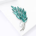 Crystal Wheat Ear Brooch Pearl Accent Champagne or Green view 4