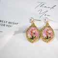 Gold Frame Floral Pearl Stud Drop Earrings Seven Styles view 6