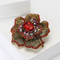 Striped Petal Flower Brooch with Large Crystal in Six Colors view 3