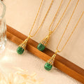 Gold Malachite Teardrop Badminton Shuttlecock Pendant Necklace view 4