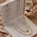 Long White Pearl Geometric Necklaces Three Gold Styles view 7