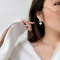 Gold Tone Leaf Earrings With White Faux Pearl Drops view 4