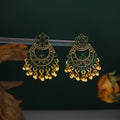 Green White and Red Ornate Beaded Chandelier Earrings view 3