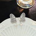 Silver Crystal Butterfly Drop Earrings Teardrop Dangles view 1