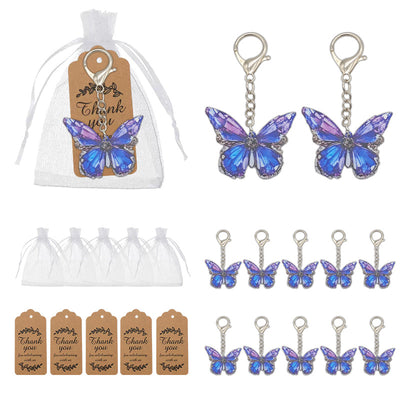 Blue purple butterfly acrylic keychains with bags and tags
