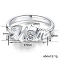 White Gold Cursive Mom Script Ring with Clear Round CZ view 5