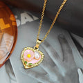 Heart Flower And Pearl Accent Pendant Necklace In Four Colors view 4
