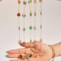 Gold Czech Glass Y-Lariat Necklace Six Stone Colors view 3