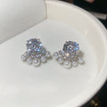 Crystal Flower Pearl Cluster Stud Earrings Fashion Jewelry Accessory view 8
