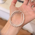 Silver Pearl Rhinestone Double Layer Adjustable Bracelet view 6