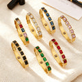 Square Glass Stone Clasp Bangles Multicolor Steel Gold view 3