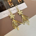 Red and Cream Flower Gold Leaf Cascade Hook Earrings view 4