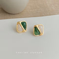 Gold Geometric Square Stud Earrings Dual Color Inlay view 3