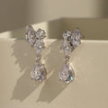 Mixed-Cut Clear Stone Floral Pear Drop Earrings Silver Tone view 2
