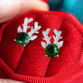Green Crystal Reindeer Stud Earrings in Silver Tone view 2