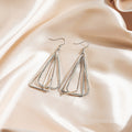 Gold and Silver Layered Triangle Extra Long Hook Earrings view 1